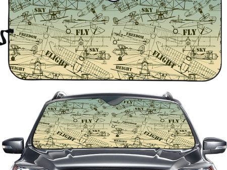 Retro Airplanes & Text Designed Car Sun Shade For Sale