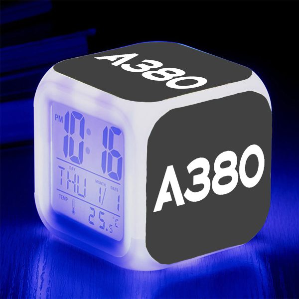 A380 Flat Text Designed  7 Colour  Digital Alarm Clock For Sale