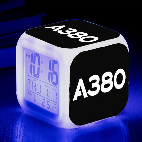 A380 Flat Text Designed  7 Colour  Digital Alarm Clock For Sale